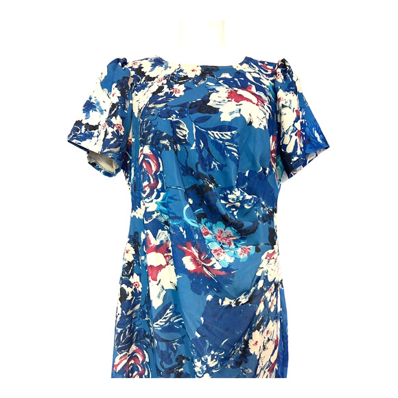 ⭐️Adrianna Papell Crepe Textured Knit Blue Floral Office Church Brunch Dress - Picture 7 of 16